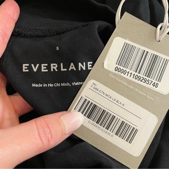 EVERLANE The Cotton Mockneck Dress in Black Long Sleeve Mini Length Small NEW - Picture 6 of 8